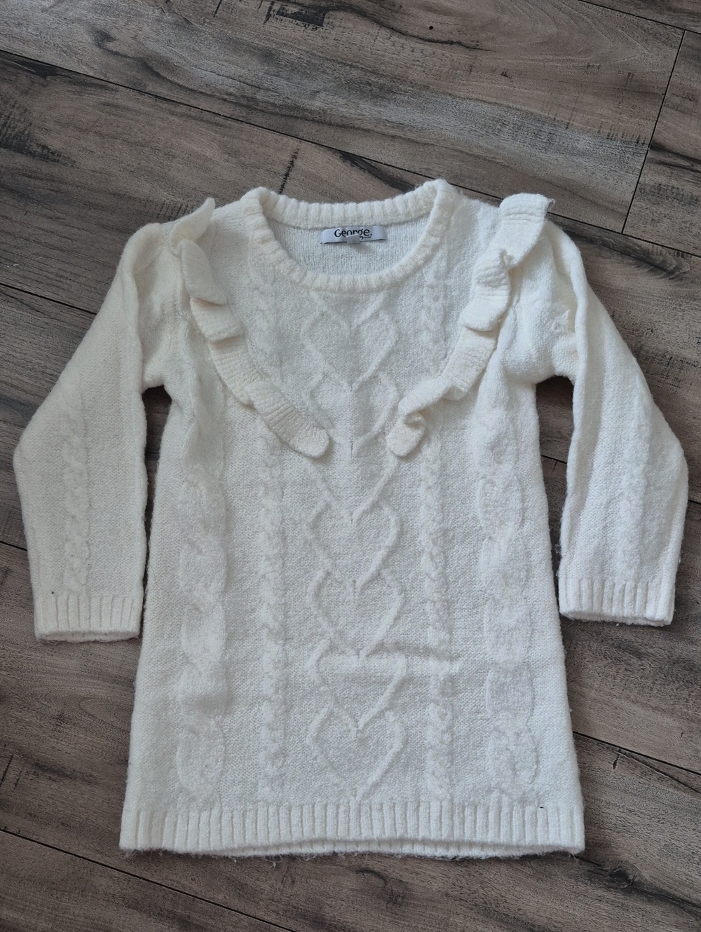 🍀5/30🍀 George Cream Cable Knit Ruffle Sweater